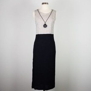 90's Vintage Sleeveless Linen Crepe Dress with Attached Pendant Necklace